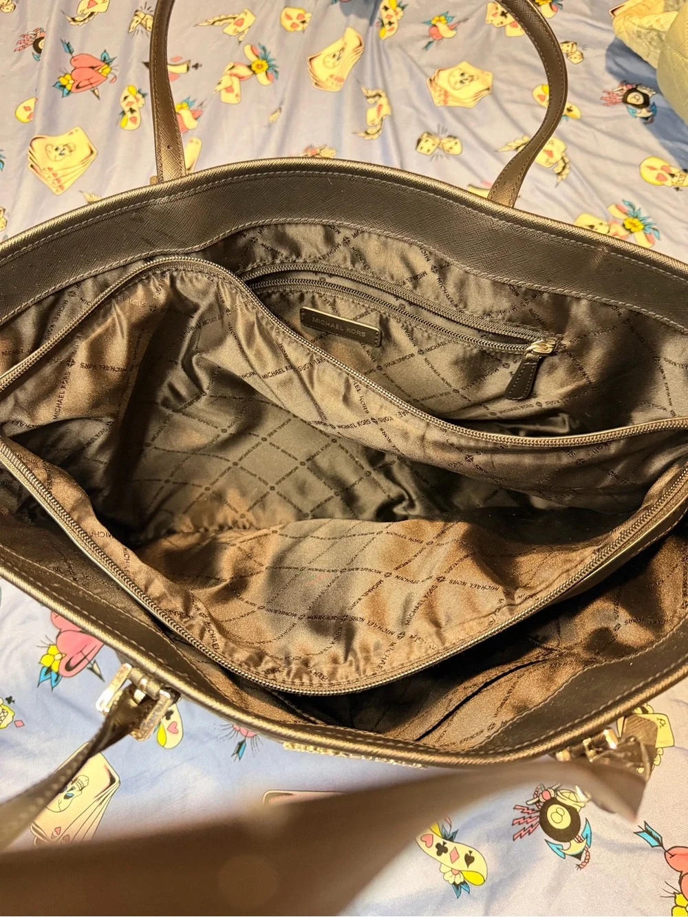 Michael Kors Metallic Taupe Quilted Logo Interior